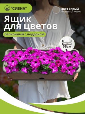 Изображение товара Ящик для растений СИЕНА с поддоном 58см серый (5шт/уп) в Миди Лтд