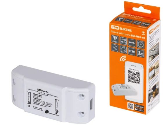 Изображение товара Умное Wi-Fi реле ВФ-МК1-01 10А 1 канал IP20 с прилож. "TDM Wi-Fi Life" TDM в Миди Лтд