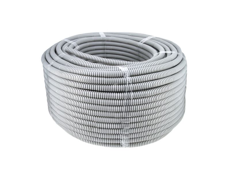 Изображение товара Труба гофрированная ПВХ д 20мм с зондом строительная серая (100м/рул) в Миди Лтд
