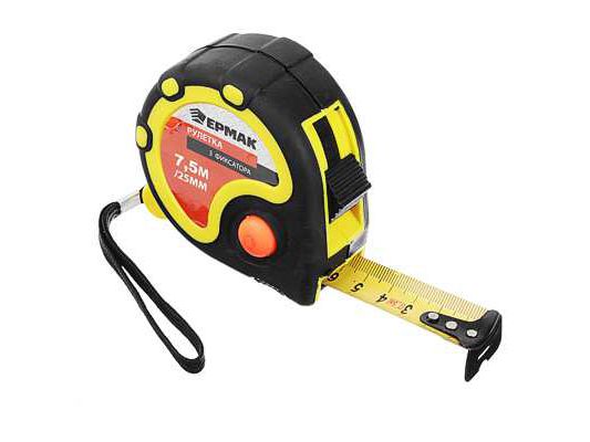 Рулетка  7,5м*25мм ЕРМАК 3 фиксатора, двухкомпонентный корпус (6шт/уп)(60шт/кор) - фото в Миди Лтд Изображение товара Рулетка  7,5м*25мм ЕРМАК 3 фиксатора, двухкомпонентный корпус (6шт/уп)(60шт/кор) в Миди Лтд