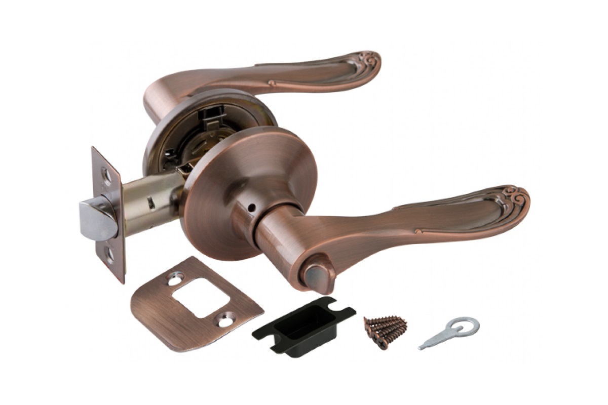 Замок ручка Медь с фиксатором 6030 АС-B - фото в Миди Лтд Изображение товара Замок ручка Медь с фиксатором 6030 АС-B в Миди Лтд