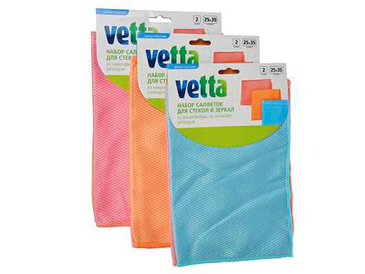 Изображение товара Набор салфеток из микрофибры для стекол и зеркал 25*35см (2шт/уп) 3 цвета VETTA в Миди Лтд