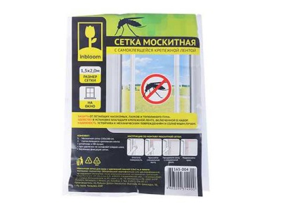 Изображение товара Москитная сетка для окон с крепежной лентой 1,5*2,0м INBLOOM (88шт/кор) в Миди Лтд