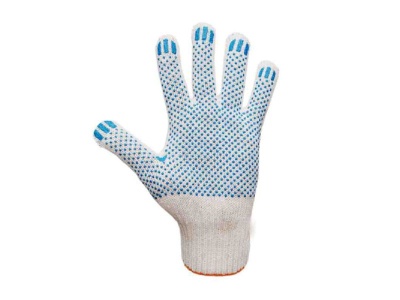 Изображение товара Перчатки х/б 5 нитей ПВХ Точка Белые (10шт/уп)(300шт/меш) в Миди Лтд