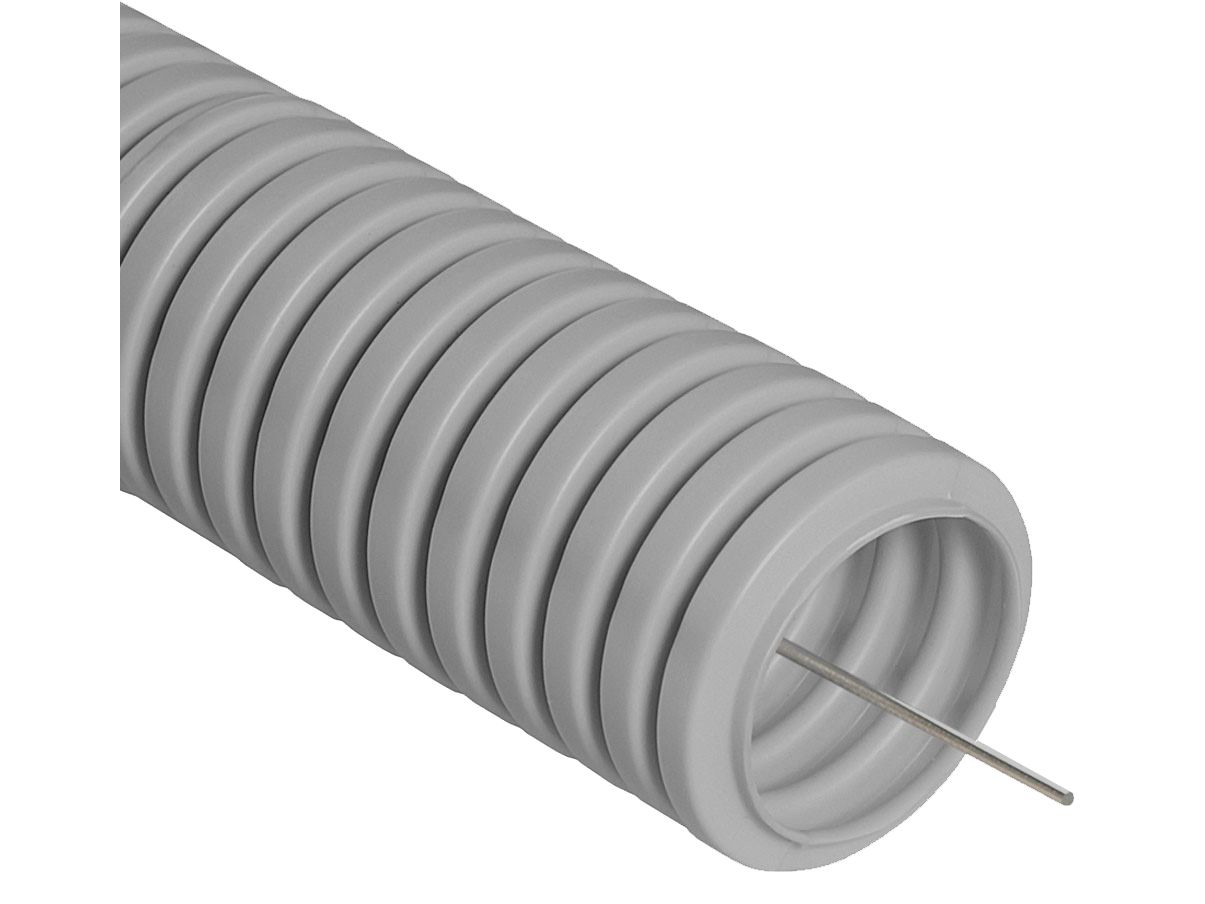 Изображение товара Труба гофрированная ПВХ д 20мм с зондом строительная серая (100м/рул) PR 032000 в Миди Лтд