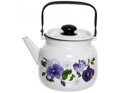 Изображение товара Чайник эмаль белая 3,5л Анютины глазки С-2713П2/4Рч (4шт/уп) в Миди Лтд