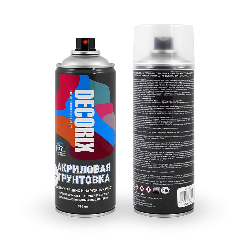 Грунт акриловый аэрозольный Decorix Бесцветный 520мл (12шт/уп; 840шт/пал) - фото в Миди Лтд Изображение товара Грунт акриловый аэрозольный Decorix Бесцветный 520мл (12шт/уп; 840шт/пал) в Миди Лтд