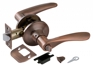 Замок ручка Медь с фиксатором 6020 АС-В - фото в Миди Лтд Изображение товара Замок ручка Медь с фиксатором 6020 АС-В в Миди Лтд