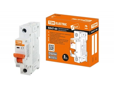 Автоматический выключатель ВА47-60 1Р 25А 6кА х-ка С TDM - фото в Миди Лтд Изображение товара Автоматический выключатель ВА47-60 1Р 25А 6кА х-ка С TDM в Миди Лтд