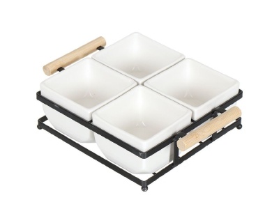 Изображение товара Набор для сервировки фарфор 5пр белый (менажница 4 секции, метал подставка) Daniks (16шт/уп) в Миди Лтд