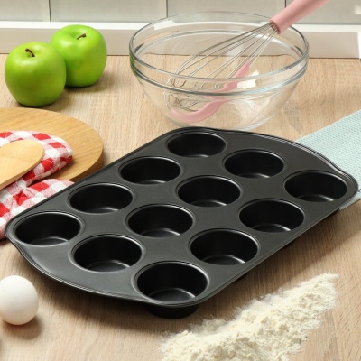 Форма для запекания сталь 12 маффинов 26,5*41*3,3см антипригарное покрытие Daniks (24шт/уп) - фото в Миди Лтд Изображение товара Форма для запекания сталь 12 маффинов 26,5*41*3,3см антипригарное покрытие Daniks (24шт/уп) в Миди Лтд