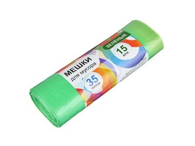 Изображение товара Мешки для мусора  35л, 15шт зеленые, стандарт, с завязками в Миди Лтд