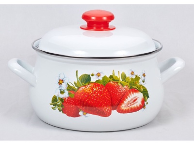 Изображение товара Кастрюля эмаль белая 3,0л Сочная клубника С-3912АП2/4 (4шт/уп) Х в Миди Лтд