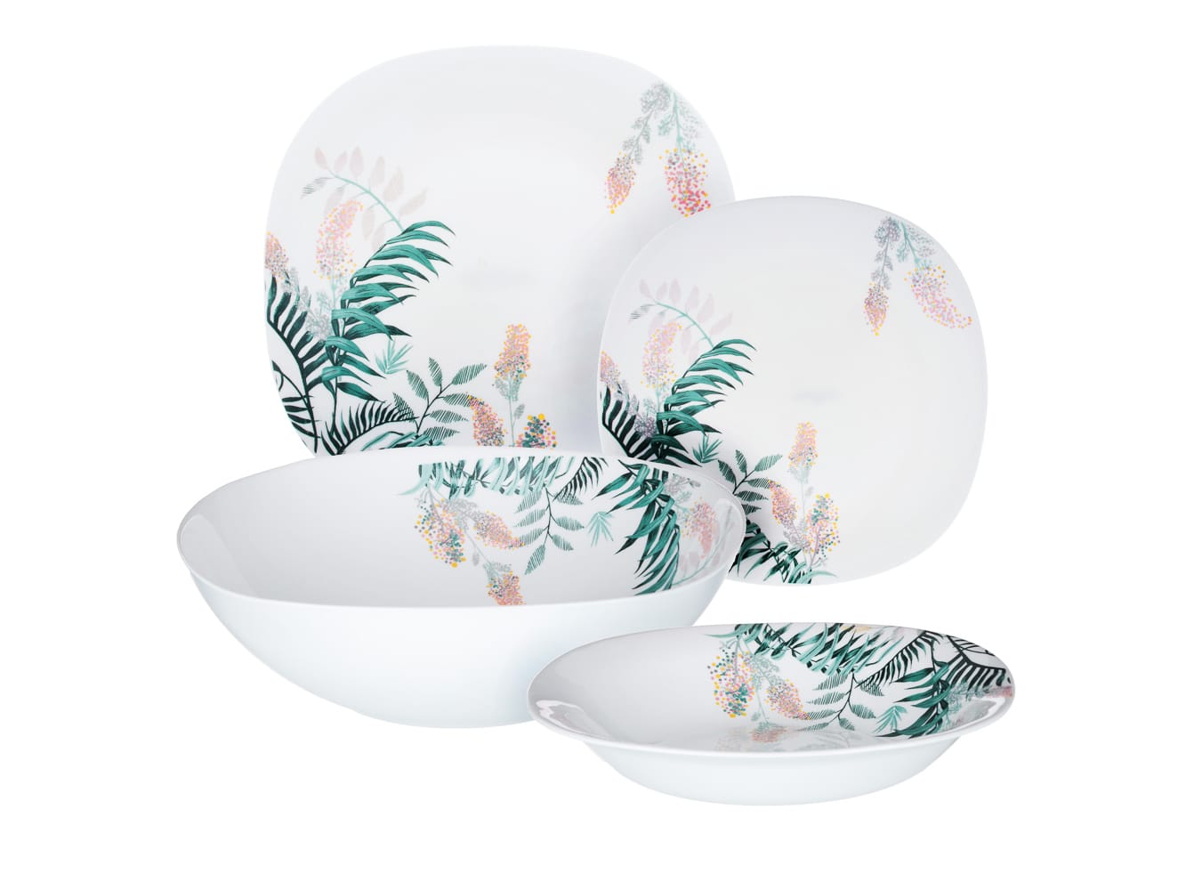 Изображение товара Набор посуды MILLIMI Тропикана опаловое стекло 13 предметов квадратная форма    ХХ в Миди Лтд