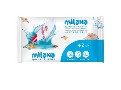 Изображение товара Салфетки влажные антибактериальные Milana морской бриз (72шт/уп) в Миди Лтд
