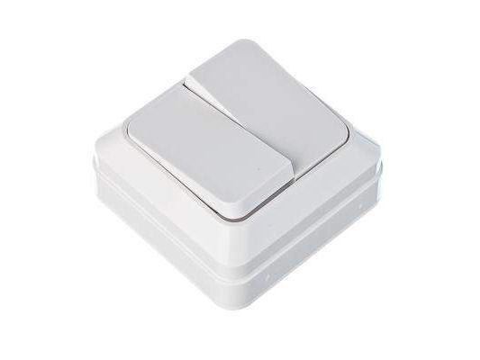 Изображение товара Выключатель двухклавишный белый, накладной 10А   ХХ в Миди Лтд