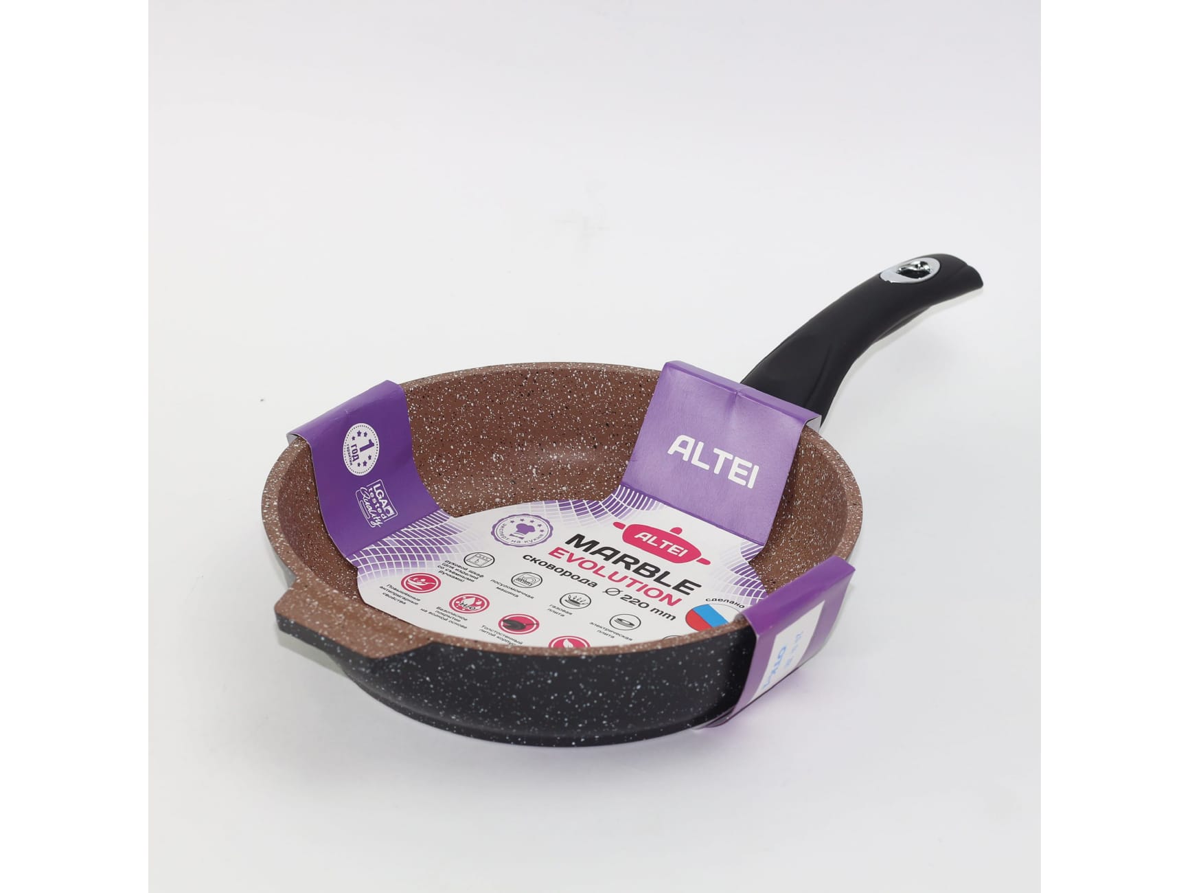 Изображение товара Сковорода  Marble evolution brown 22см АП несъемная ручка АЛТЕЙ(8шт/уп) в Миди Лтд