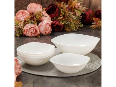 Изображение товара Салатник стеклокерамика квадратный 5шт (4шт 550мл, 1шт 1200мл) Daniks Белый квадро (12шт/уп) в Миди Лтд