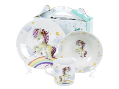 Набор посуды керамика Daniks 3 предмета (тарелка 17,5см, салатник 15см, кружка 230мл) Единорог и  - фото в Миди Лтд Изображение товара Набор посуды керамика Daniks 3 предмета (тарелка 17,5см, салатник 15см, кружка 230мл) Единорог и  в Миди Лтд