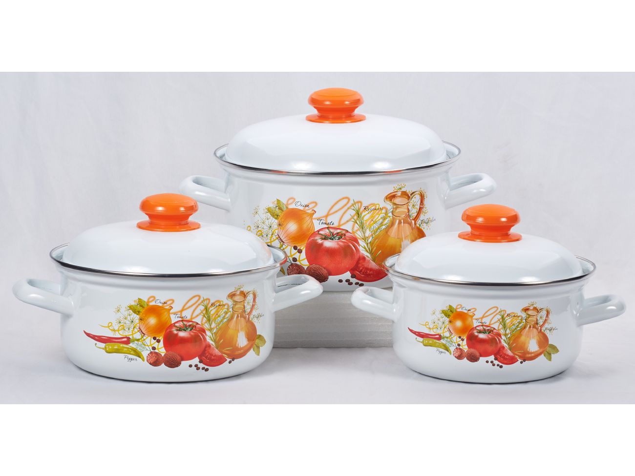 Набор кастрюль эмаль белая Итальянская кухня (1,5л, 2,0л, 3,0л) С-124АП2/4 - фото в Миди Лтд Изображение товара Набор кастрюль эмаль белая Итальянская кухня (1,5л, 2,0л, 3,0л) С-124АП2/4 в Миди Лтд