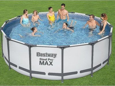 Бассейн каркасный с фильтр-насосом, лестницей и чехлом BESTWAY 427*122см 15232л 5612X - фото в Миди Лтд Изображение товара Бассейн каркасный с фильтр-насосом, лестницей и чехлом BESTWAY 427*122см 15232л 5612X в Миди Лтд