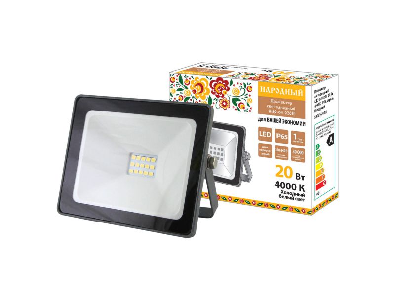 Прожектор светодиодный 20Вт TDM Народный СДО 04-020Н серый 4000K IP65 - фото в Миди Лтд Изображение товара Прожектор светодиодный 20Вт TDM Народный СДО 04-020Н серый 4000K IP65 в Миди Лтд