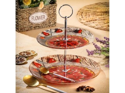 Изображение товара Ваза для фруктов стекло 2 яруса Daniks Клубничный пирог (12шт/уп) в Миди Лтд