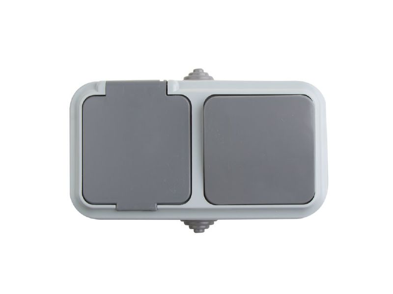 Изображение товара Выключатель 1-кл+розетка б/з 16А REXANT влагозащищенный открытой установки 10А IP54 в Миди Лтд