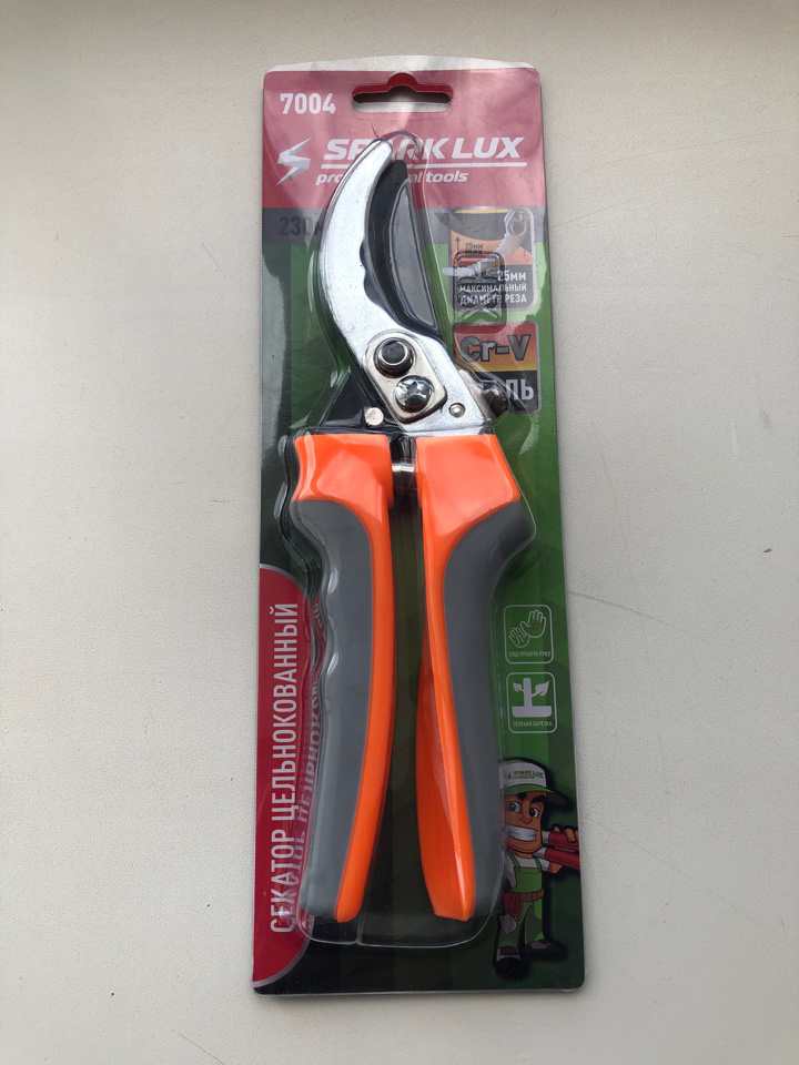 Изображение товара Секатор садовый SPARK LUX 230мм двухкомпонентная оранжевая ручка (72шт/уп) в Миди Лтд