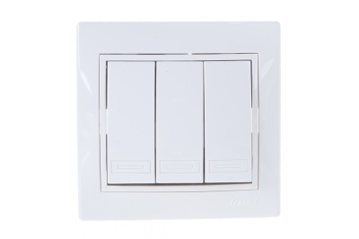 Выключатель 3-кл LEZARD Мира белый с белой вставкой - фото в Миди Лтд Изображение товара Выключатель 3-кл LEZARD Мира белый с белой вставкой в Миди Лтд
