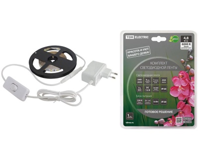 Лента светодиодная комплект SMD2835 60LED/м 12B 4,8Вт/м IP20 6000К 3м 18Вт TDM - фото в Миди Лтд Изображение товара Лента светодиодная комплект SMD2835 60LED/м 12B 4,8Вт/м IP20 6000К 3м 18Вт TDM в Миди Лтд
