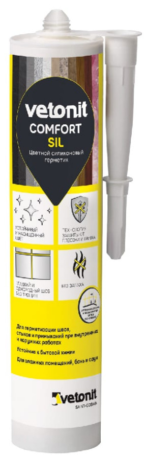Изображение товара Герметик силиконовый Ветонит Комфорт сил серебро 280мл (12шт/уп; 1152шт/пал) в Миди Лтд