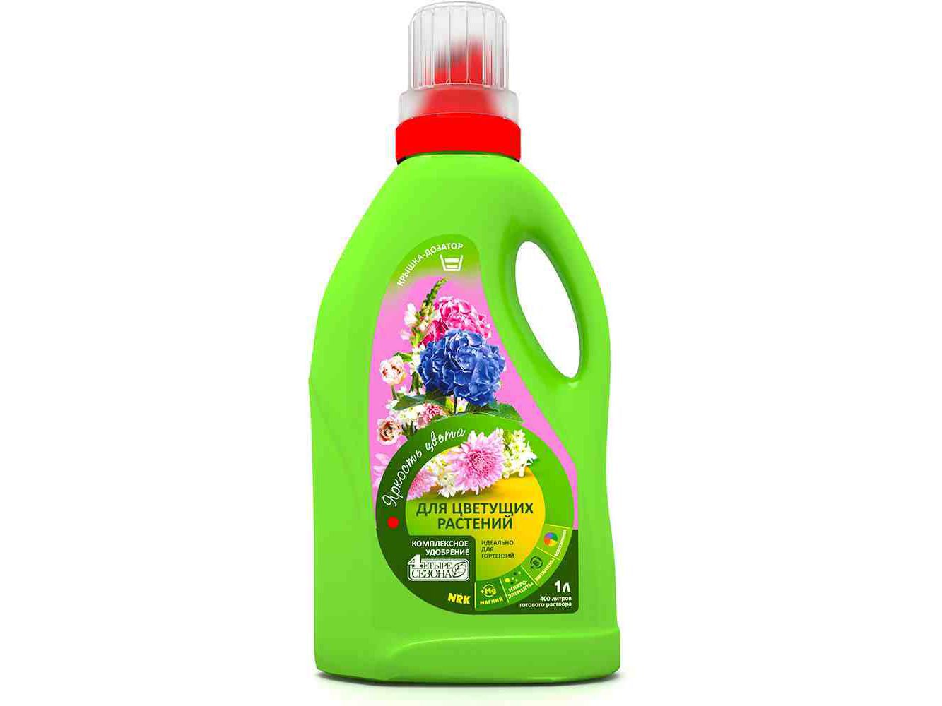 Комплексное удобрение для Цветущих растений Четыре сезона 1л (6шт/уп) - фото в Миди Лтд Изображение товара Комплексное удобрение для Цветущих растений Четыре сезона 1л (6шт/уп) в Миди Лтд