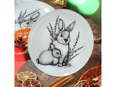 Изображение товара Тарелка десертная стекло круглая 18см Daniks Крольчонок с мамой (48шт/уп) Х в Миди Лтд