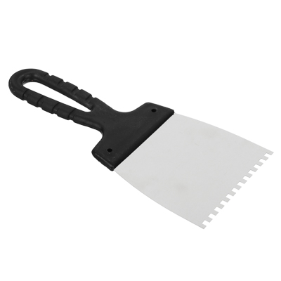 Шпатель метал.(нерж) пласт. ручка 100 мм зуб 4мм РОКОТ  Х - фото в Миди Лтд Изображение товара Шпатель метал.(нерж) пласт. ручка 100 мм зуб 4мм РОКОТ  Х в Миди Лтд