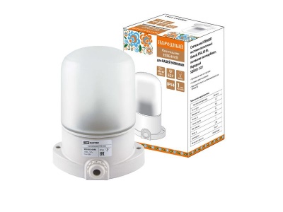 Светильник НПБ400П Народный настенно-потолочный белый основ. поликарбонат IP54 60Вт TDM - фото в Миди Лтд Изображение товара Светильник НПБ400П Народный настенно-потолочный белый основ. поликарбонат IP54 60Вт TDM в Миди Лтд