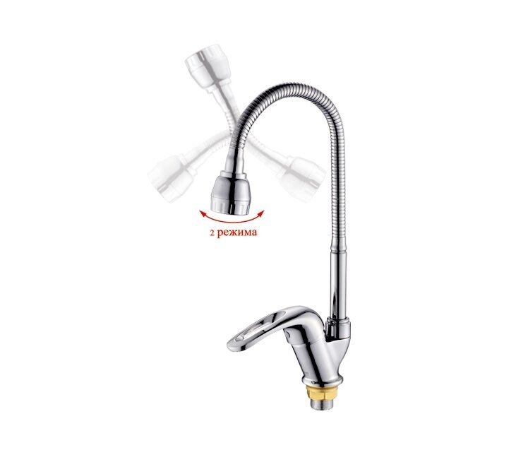 Смеситель для кухни гибкий излив 40мм гайка, прямоугольная ручка ХХХ - фото в Миди Лтд Изображение товара Смеситель для кухни гибкий излив 40мм гайка, прямоугольная ручка ХХХ в Миди Лтд