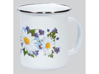 Изображение товара Кружка эмаль белая 0,5л Ромашковое поле С-0104А/4 (10шт/уп) в Миди Лтд