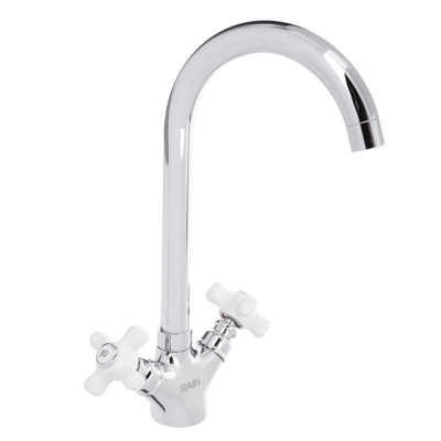 Смеситель для кухни высокий излив керам кран-буксы 1/2 латунь хром ручки керамика RAIN Венера    ХХ - фото в Миди Лтд Изображение товара Смеситель для кухни высокий излив керам кран-буксы 1/2 латунь хром ручки керамика RAIN Венера    ХХ в Миди Лтд