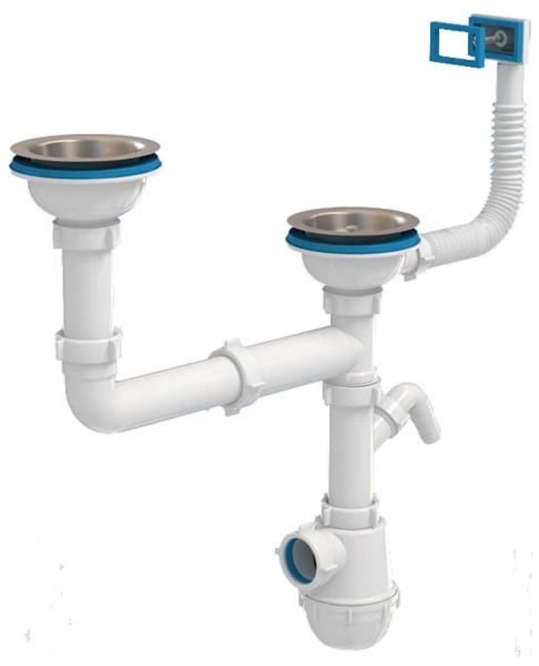 Изображение товара Сифон Ани Грот 3 1/2"*40 двойной смещенный с переливом мойки с отводом стиральной машины (10шт/уп) в Миди Лтд