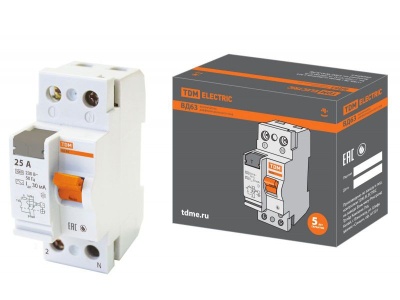 УЗО ВД63 2Р 25А 30мА электронное TDM - фото в Миди Лтд Изображение товара УЗО ВД63 2Р 25А 30мА электронное TDM в Миди Лтд