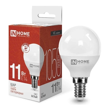 Изображение товара Лампа светодиодная IN HOME LED-ШАР-VC 11Вт 230В Е14 4000К 1050Лм в Миди Лтд