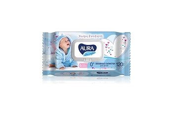 Изображение товара Салфетки влажные AURA ULTRA COMFORT 120шт с клапаном (12уп/кор) в Миди Лтд