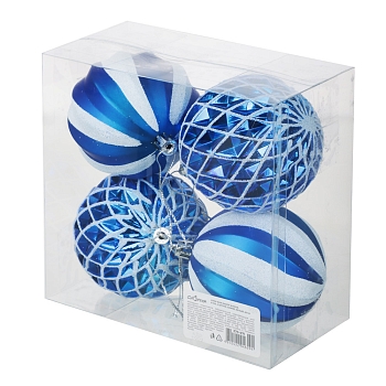 Изображение товара Набор шаров СНОУ БУМ 8см, 4шт, цвет синий/белый в Миди Лтд