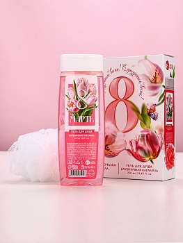 Изображение товара Подарочный набор "С 8 Марта!", гель для душа 200мл и мочалка для тела Чистое счастье в Миди Лтд