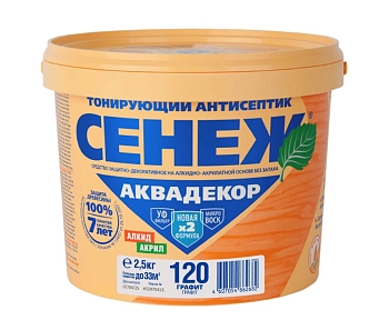 Изображение товара Антисептик СЕНЕЖ АКВАДЕКОР Х2-120 (графит) 2,5кг (4шт/уп, 168шт/пал) в Миди Лтд