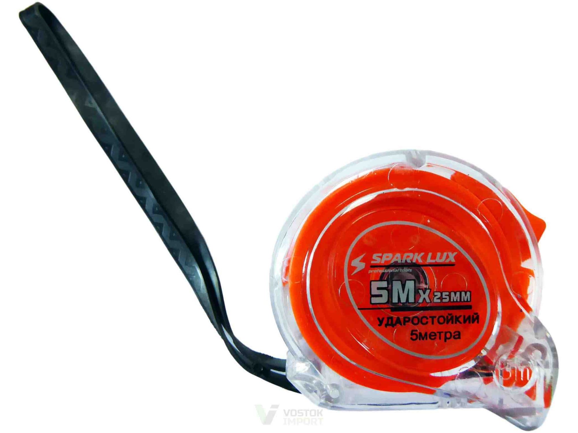 Рулетка  5м*25мм Spark LUX прозрачная ударостойкая (12шт/уп) - фото в Миди Лтд Изображение товара Рулетка  5м*25мм Spark LUX прозрачная ударостойкая (12шт/уп) в Миди Лтд