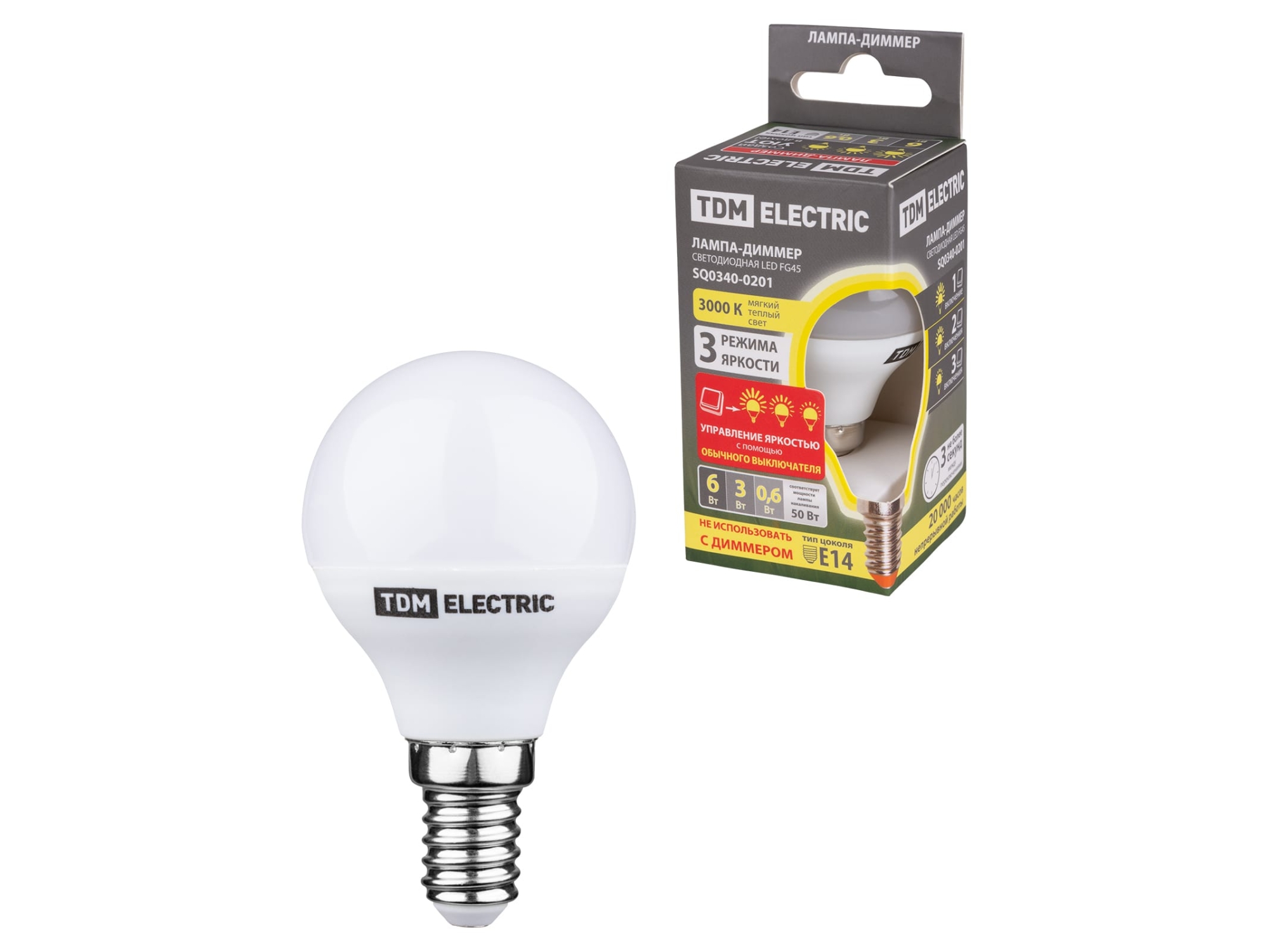 Изображение товара Лампа светодиодная LED FG45 матовая колба Лампа-ДИММЕР 6W Е14 3000К 480Лм TDM в Миди Лтд