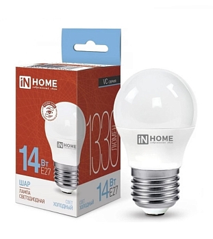 Изображение товара Лампа светодиодная IN HOME LED-ШАР-VC 14Вт 230В Е27 6500К 1330Лм в Миди Лтд