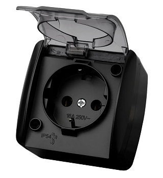 Изображение товара Розетка 2P+3 графит Селигер открытой установки с прозрачной крышкой 16А IP54 TDM в Миди Лтд
